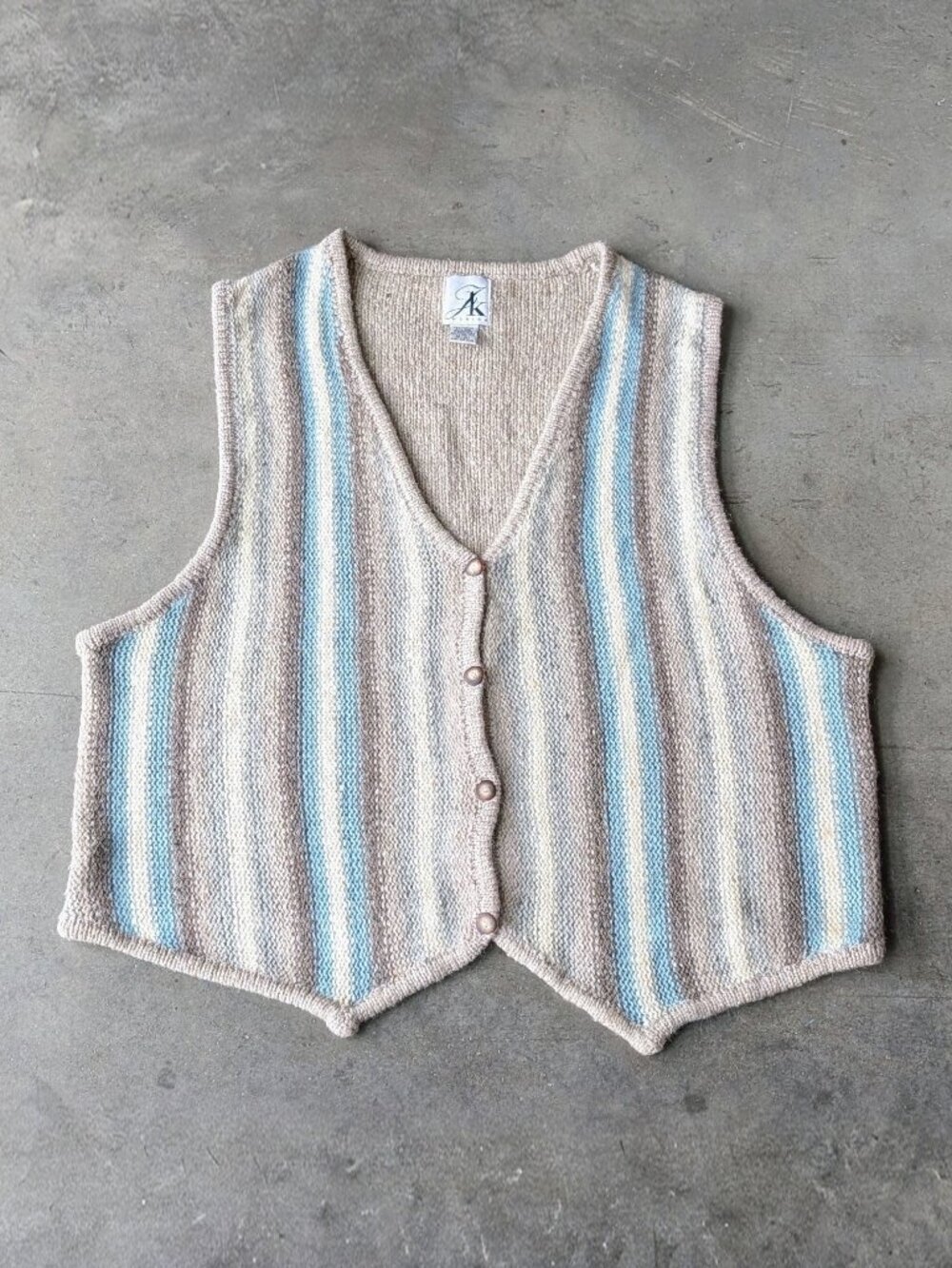 Vintage Eclectic Grandpa Gray Blue Striped Wool Angora Knit Sweater Vest 18/20